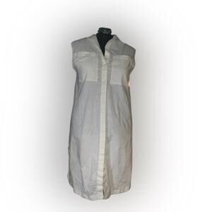 H&M Linen Blend Sleeveless Shirtdress Tunic White Size M Pockets EUC